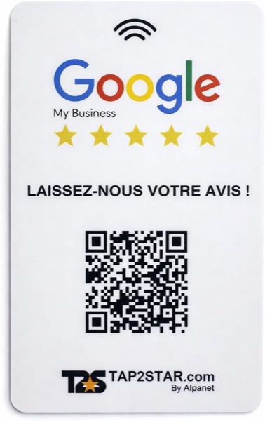Carte Avis Google — carte NFC + QR Code