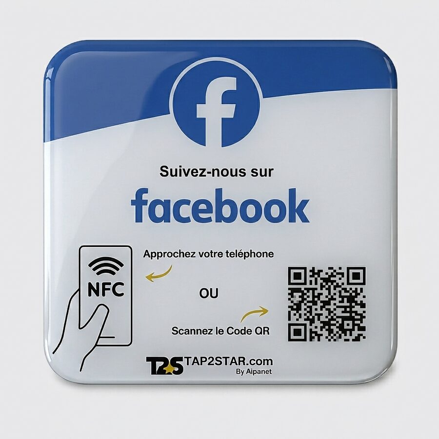 Plaque NFC Facebook + QR code Tap2Star