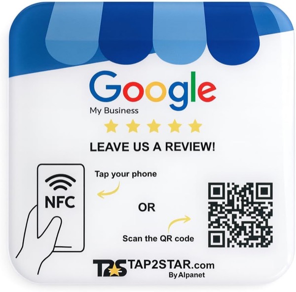 Google Review NFC + QR Code Plate 10x10cm — Tap2Star