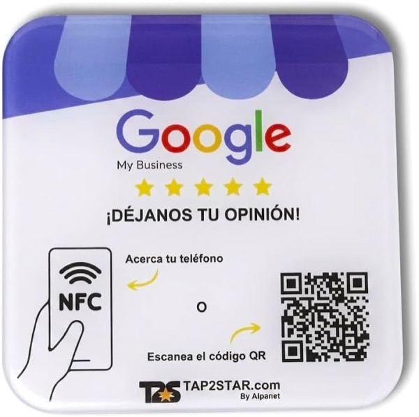 Placa Reseña Google NFC + QR Code 10x10cm — Tap2Star
